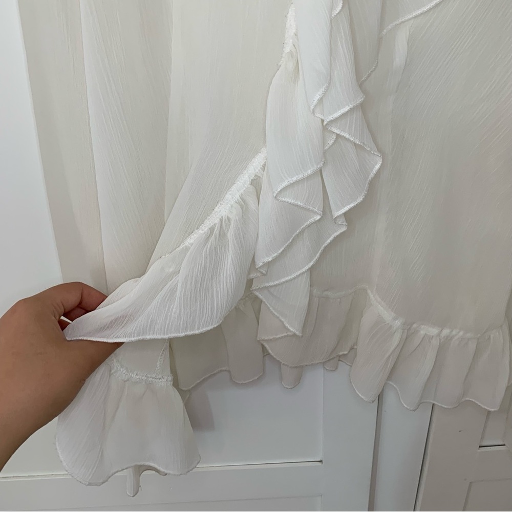 Baranda White Sheer Ruffle Blouse Size Small - Picture 6 of 14
